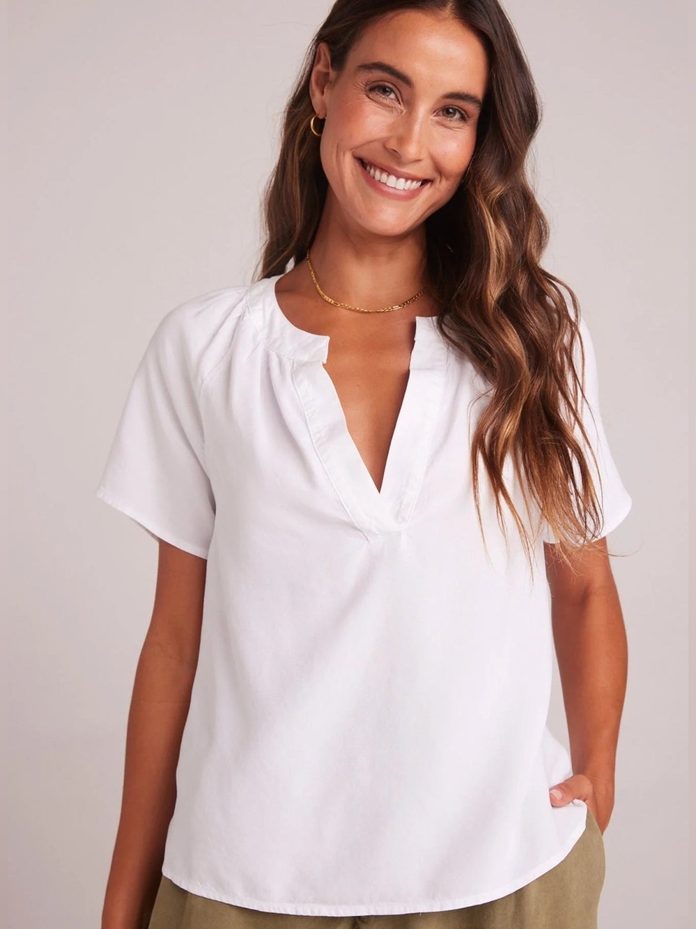 BELLA DAHL Flowy Short Sleeve Pullover White Size Medium